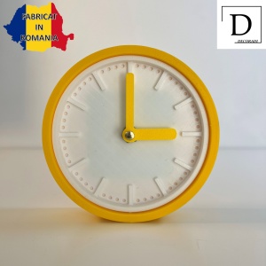Ceas de birou - Mecanism SILENTIOS – DECORADI®, Eco-friendly, Design Modern, Colectie Spectrum, Alb / Galben, Diametru 11cm – Cadou sau Ceas de camera decorativ cu design modern, Printat 3D din PLA ECO(plastic biodegradabil) - Img 2