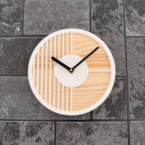 Ceas decorativ de perete, Mecanism SILENTIOS, DECORADI®, Diametru 21 cm, Cadran din LEMN NATURAL, Eco-friendly, Design Modern, Alb, Printat 3D din PLA ECO(plastic biodegradabil)