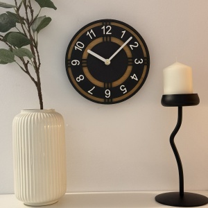 Ceas decorativ de perete, Mecanism SILENTIOS, DECORADI®, Diametru 21 cm, Afisare cu cifre arabe, Cadran din LEMN NATURAL, Eco-friendly, Design Modern, Negru, Printat 3D din PLA ECO(plastic biodegradabil) - Img 2