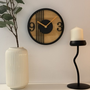 Ceas decorativ de perete, Mecanism SILENTIOS, DECORADI®, Diametru 21 cm, Cadran din LEMN NATURAL, Eco-friendly, Design Modern, Negru, Printat 3D din PLA ECO(plastic biodegradabil) - Img 2