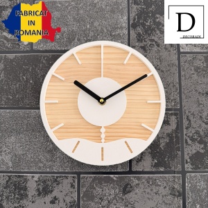 Ceas decorativ de perete, Mecanism SILENTIOS, DECORADI®, Diametru 21 cm, Cadran din LEMN NATURAL, Eco-friendly, Design Modern, Alb, Printat 3D din PLA ECO(plastic biodegradabil) - Img 4
