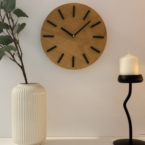 Ceas decorativ de perete, Mecanism SILENTIOS, DECORADI®, Diametru 25 cm, Cadran din LEMN NATURAL, Eco-friendly, Design Modern, Auriu, Printat 3D din PLA ECO(plastic biodegradabil) - Img 2