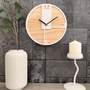 Ceas decorativ de perete, Mecanism SILENTIOS, DECORADI®, Diametru 26 cm, Cadran din LEMN NATURAL, Eco-friendly, Design Modern, Alb, Printat 3D din PLA ECO(plastic biodegradabil) - Img 2
