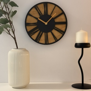 Ceas decorativ de perete, Mecanism SILENTIOS, DECORADI®, Diametru 26 cm, Afisare cu cifre Romane, Cadran din LEMN NATURAL, Eco-friendly, Design Modern, Negru, Printat 3D din PLA ECO(plastic biodegradabil) - Img 2