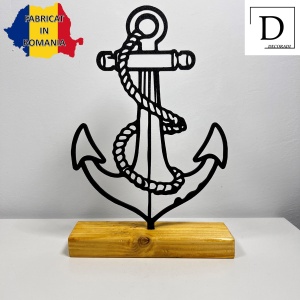 Decoratiune Casa, Ancora – DECORADI®, Eco-friendly, Baza din Lemn Natural, Design Modern, Negru 21cm – Cadou sau Decoratiune de interior ideala pentru iubitorii de navigatie, etc. Printat 3D din PLA ECO (plastic biodegradabil) - Img 2