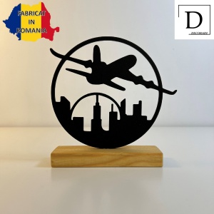 Decoratiune Casa, Avion – DECORADI®, Eco-friendly, Baza din Lemn Natural, Design Modern, Negru 16.5cm – Cadou sau Decoratiune de interior ideala pentru iubitorii de calatorii, Printat 3D din PLA Eco (plastic biodegradabil) - Img 2