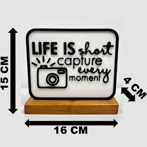 Decoratiune Casa, Capture Every Moment – DECORADI®, Eco-friendly, Baza din Lemn Natural, Design Modern, alb / negru 15cm – Cadou sau Decoratiune de interior ideala pentru iubitorii de fotografie, Printat 3D din PLA ECO (plastic biodegradabil) - Img 6