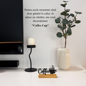 Decoratiune Casa, Coffee Cup – DECORADI®, Eco-friendly, Baza din Lemn Natural, Design Modern, Negru 9cm – Cadou sau Decoratiune de interior ideala pentru iubitorii de cafea, Printat 3D din PLA(plastic biodegradabil) - Img 4