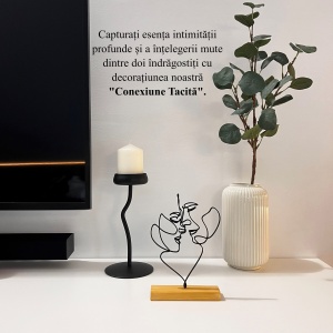 Decoratiune Casa, Conexiune Tacita – DECORADI®, Eco-friendly, Baza din Lemn Natural, Cadou romantic pentru INDRAGOSTITI, Negru 21 cm – Decoratiune de interior cu Design Modern, Printat 3D din PLA Eco (plastic biodegradabil) - Img 4