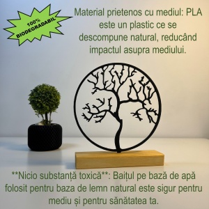 Decoratiune Casa, Copacul Vietii – DECORADI®, Eco-friendly, Baza din Lemn Natural, Design Abstract, Negru 21cm – Cadou sau Decoratiune de interior cu design modern, Printat 3D din PLA Eco (plastic biodegradabil) - Img 3