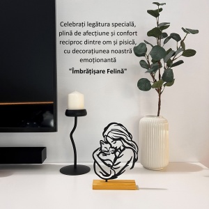 Decoratiune Casa, Fata cu pisica in brate – DECORADI®, Eco-friendly, Baza din Lemn Natural, Design Modern, Negru 21cm – Cadou sau Decoratiune de interior ideala pentru iubitorii de animale, Printat 3D din PLA(plastic biodegradabil) - Img 4