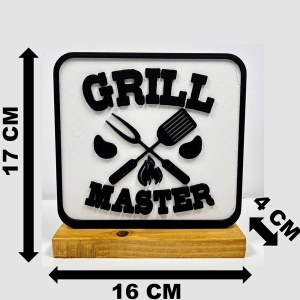 Decoratiune Casa, Grill Master – DECORADI®, Eco-friendly, Baza din Lemn Natural, Design Modern, alb / negru 17cm – Cadou sau Decoratiune de interior ideala pentru iubitorii de gratare, Printat 3D din PLA (plastic biodegradabil) - Img 6