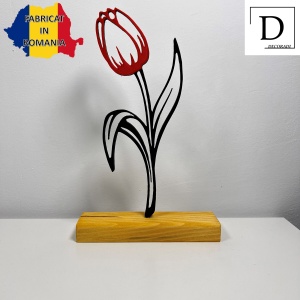 Decoratiune Casa, Lalea – DECORADI®, Eco-friendly, Baza din Lemn Natural, Cadoul Perfect pentru persoana IUBITA, Negru / Rosu 22 cm – Decoratiune de interior cu Design Modern, Printat 3D din PLA Eco (plastic biodegradabil) - Img 2