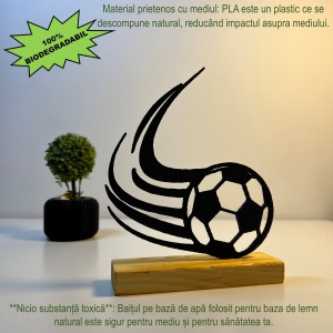 Decoratiune Casa, Minge de Fotbal – DECORADI®, Eco-friendly, Baza din Lemn Natural, Design Abstract, Negru 18cm – Cadou sau Decoratiune de interior ideala pentru iubitorii de sport, Printat 3D din PLA Eco (plastic biodegradabil) - Img 3