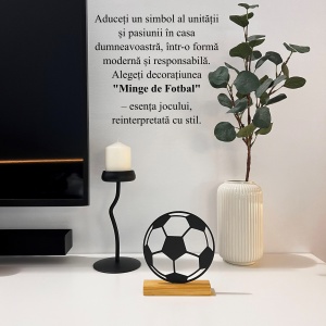 Decoratiune Casa, Minge de Fotbal – DECORADI®, Eco-friendly, Baza din Lemn Natural, Design Abstract, Negru 17cm – Cadou sau Decoratiune de interior ideala pentru iubitorii de sport, Printat 3D din PLA Eco (plastic biodegradabil) - Img 4