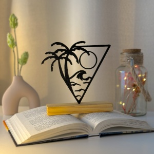 Decoratiune Casa, Peisaj Tropical – DECORADI®, Eco-friendly, Baza din Lemn Natural, Design Abstract, Negru 15cm – Cadou sau Decoratiune de interior ideala pentru iubitorii de natura, Printat 3D din PLA Eco(plastic biodegradabil)