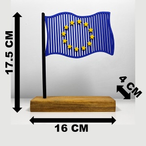 Decoratiune Casa, Steag Uniunea Europeana – DECORADI®, Eco-friendly, Baza din Lemn Natural, Design Abstract, albastru/galben 17.5cm – Cadou sau Decoratiune de interior cu design modern, Printat 3D din PLA Eco (plastic biodegradabil) - Img 6