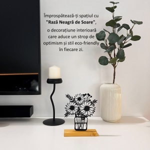 Decoratiune Casa, Vaza cu flori – DECORADI®, Eco-friendly, Baza din Lemn Natural, Design Abstract, Negru 18.5cm – Cadou sau Decoratiune de interior ideala pentru iubitorii de natura, Printat 3D din PLA Eco(plastic biodegradabil) - Img 4
