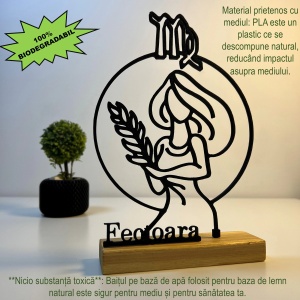 Decoratiune Casa, zodia FECIOARA – DECORADI®, Eco-friendly, Baza din Lemn Natural, Design Abstract, Negru 19.5 cm – Cadou sau Decoratiune de interior cu design modern, Printat 3D din PLA Eco (plastic biodegradabil) - Img 3