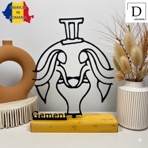 Decoratiune Casa, zodia GEMENI – DECORADI®, Eco-friendly, Baza din Lemn Natural, Design Abstract, Negru 18.5 cm – Cadou sau Decoratiune de interior cu design modern, Printat 3D din PLA Eco (plastic biodegradabil) - Img 2