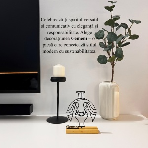 Decoratiune Casa, zodia GEMENI – DECORADI®, Eco-friendly, Baza din Lemn Natural, Design Abstract, Negru 18.5 cm – Cadou sau Decoratiune de interior cu design modern, Printat 3D din PLA Eco (plastic biodegradabil) - Img 4