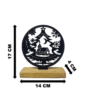 Decorațiune Crăciun, Glob cu Peisaj de Iarnă și Biserică– Eco-friendly, Baza din Lemn Natural, Negru 17cm, Handmade, Decor Interior Birou, Sufragerie, Cadou Crăciun, Printat 3D din PLA Eco (plastic biodegradabil), DECORADI® - Img 6