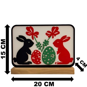 Decoratiune de Paste cu Iepurasi, Eco-friendly, Baza din Lemn Natural, Multicolor, 15 cm, Handmade, Decor Interior Birou, Sufragerie, Cadou Paste, Printat 3D din PLA Eco (plastic biodegradabil), DECORADI® - Img 6