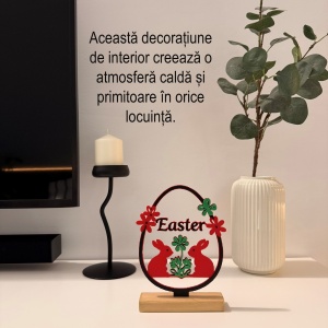 Decoratiune de Paste, Easter Egg, Eco-friendly, Baza din Lemn Natural, Multicolor, 20.5 cm, Handmade, Decor Interior Birou, Sufragerie, Cadou Paste, Printat 3D din PLA Eco (plastic biodegradabil), DECORADI® - Img 4
