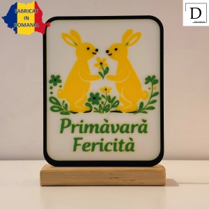 Decoratiune de Paste, Primavara Fericita, Eco-friendly, Baza din Lemn Natural, Multicolor, 19 cm, Handmade, Decor Interior Birou, Sufragerie, Cadou Paste, Printat 3D din PLA Eco (plastic biodegradabil), DECORADI® - Img 2