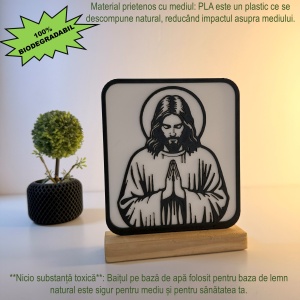 Decoratiune religioasa 3D Iisus Hristos in rugaciune, DECORADI, Alb/Negru, Lemn natural, 17x14x4cm - Img 3