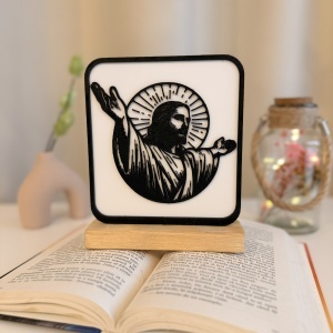 Decoratiune religioasa Iisus Hristos, DECORADI, Design Modern, Alb/Negru, 17x14x4cm