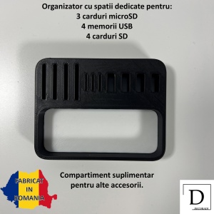 Organizator 4 Memorii USB, 4 Carduri SD, 3 Carduri MicroSD + Minitavita, Multifunctional, Alb/Negru, 9 X 7 cm, imprimat 3D din PLA (Bioplastic) - Img 2