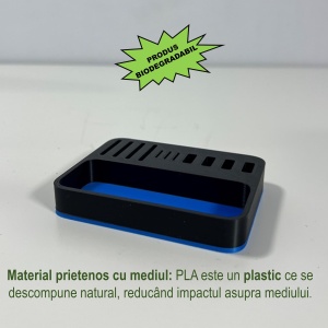 Organizator 4 Memorii USB, 4 Carduri SD, 3 Carduri MicroSD + Minitavita, Multifunctional, Albastru/Negru, 9 X 7 cm, imprimat 3D din PLA (Bioplastic) - Img 3