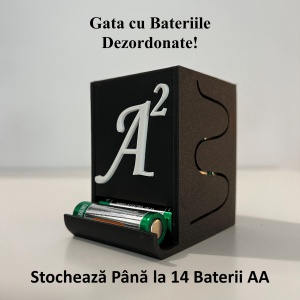 Organizator baterii AA (LR6), Stocare pana la 14 Baterii AA, negru, imprimat 3D din PLA (Bioplastic) - Img 2