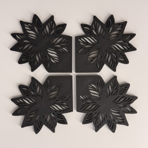 Set 4 suporturi / coastere pahare, Floare, 10 X 9.5 cm, Negru, imprimate 3D