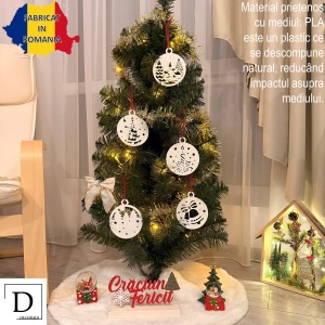 Set 5 ornamente brad Craciun Eco-friendly, Alb, diametru 9 cm, Cadou Crăciun, Printat 3D din PLA Eco (plastic biodegradabil), DECORADI® - Img 2