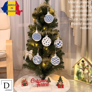 Set 6 ornamente brad Craciun Eco-friendly, Alb/Albastru, diametru 9 cm, Cadou Crăciun, Printat 3D din PLA Eco (plastic biodegradabil), DECORADI® - Img 2