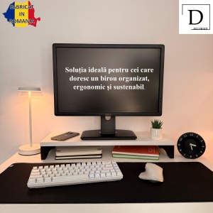 Suport monitor, 60 X 20 X 8 CM, Picioare printate 3D din PLA (Bioplastic), Alb, Panou din Pal - Img 2