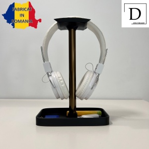 Suport pentru casti de birou cu tavita, Negru, Aluminiu eloxat, imprimat 3D din PLA (Bioplastic), Material moale - Img 2