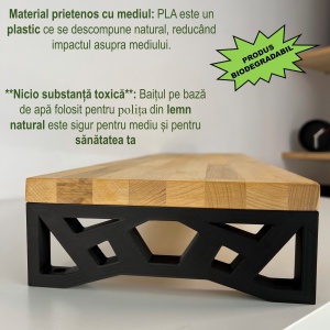 Suport pentru monitor, 60 X 20 X 8 CM, Picioare printate 3D din PLA (Bioplastic), Negru, Panou din lemn natural (Fag) - Img 4