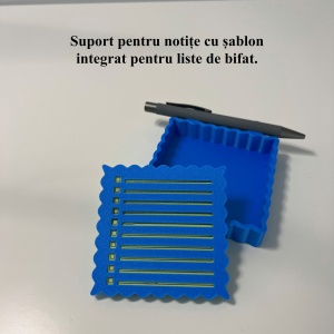 Suport pentru notite de birou cu spatiu dedicat pentru pixuri + sablon pentru liste personalizate, Albastru,9.5 cm, imprimat 3D din PLA (Bioplastic) - Img 4