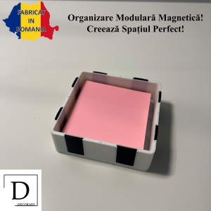 Tavita modulara magnetica, Alb, 9 X 9 cm, imprimat 3D din PLA (Bioplastic)