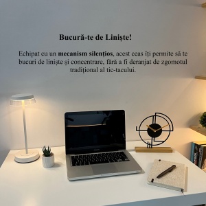 Ceas de birou - Mecanism SILENTIOS – DECORADI®, Eco-friendly, Baza din Lemn Natural, Design Abstract, Negru 22 cm – Cadou sau Ceas de camera decorativ cu design modern, Printat 3D din PLA ECO(plastic biodegradabil) - Img 4