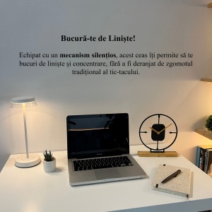 Ceas de birou - Mecanism SILENTIOS – DECORADI®, Eco-friendly, Baza din Lemn Natural, Design Abstract, Negru 23cm – Cadou sau Ceas de camera decorativ cu design modern, Printat 3D din PLA ECO (plastic biodegradabil) - Img 4