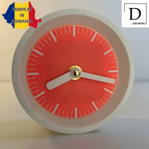 Ceas de birou - Mecanism SILENTIOS – DECORADI®, Eco-friendly, Design Modern, Colectie Kaleia, Alb / Roz, Diametru 11cm – Cadou sau Ceas de camera decorativ cu design modern, Printat 3D din PLA ECO (plastic biodegradabil) - Img 2