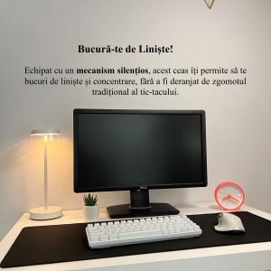 Ceas de birou - Mecanism SILENTIOS – DECORADI®, Eco-friendly, Design Modern, Colectie Spectrum, Alb / Roz, Diametru 11cm – Cadou sau Ceas de camera decorativ cu design modern, Printat 3D din PLA ECO(plastic biodegradabil) - Img 4