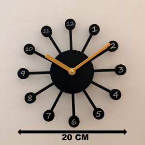 Ceas de perete - Mecanism SILENTIOS – DECORADI®, Eco-friendly, Design Abstract, Negru 20 cm – Cadou sau Ceas de camera decorativ cu design modern, Printat 3D din PLA Eco (plastic biodegradabil) - Img 5