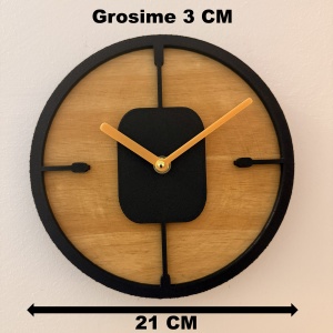 Ceas decorativ de perete, Mecanism SILENTIOS, DECORADI®, Diametru 21 cm, Cadran din LEMN NATURAL, Eco-friendly, Design Modern, Negru, Printat 3D din PLA ECO(plastic biodegradabil) - Img 6
