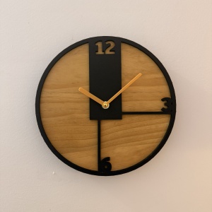 Ceas decorativ de perete, Mecanism SILENTIOS, DECORADI®, Diametru 26 cm, Cadran din LEMN NATURAL, Eco-friendly, Design Modern, Negru, Printat 3D din PLA ECO(plastic biodegradabil)