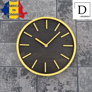 Ceas decorativ de perete, Mecanism SILENTIOS, DECORADI®, Diametru 26 cm, Cadran din LEMN NATURAL, Eco-friendly, Design Modern, Auriu, Printat 3D din PLA ECO(plastic biodegradabil) - Img 4